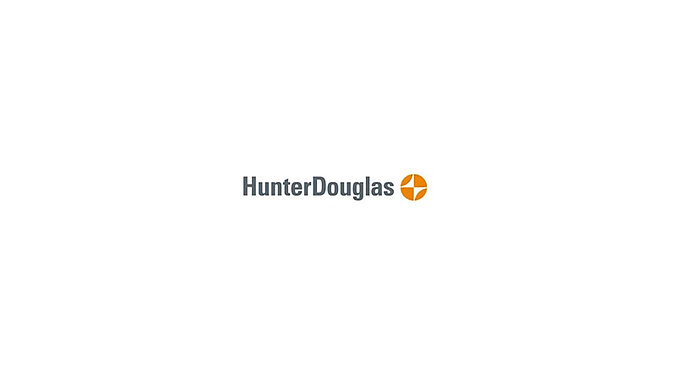HunterDouglas logo with an orange segmented circle next to the brand name.