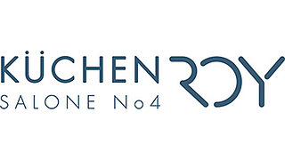 Logo der Marke Küchen ROY mit dem Zusatz „Salone No4“ in blauer Schrift.