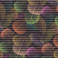 Pleated blind with colourful delicate leaf pattern on a dark base