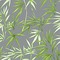 Grünes Tropenmotiv „Tropic“ mit Blattwerk auf grauem Hintergrund für moderne Lamellenvorhänge