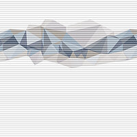 Honeycomb blind with graphic mountain motif in grey, blue and beige – design “Mountains W4 6643”.