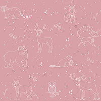 Weiße Waldtierzeichnungen auf rosa Hintergrund – Motiv „Wildlife“ für kinderfreundliche Lamellenvorhänge