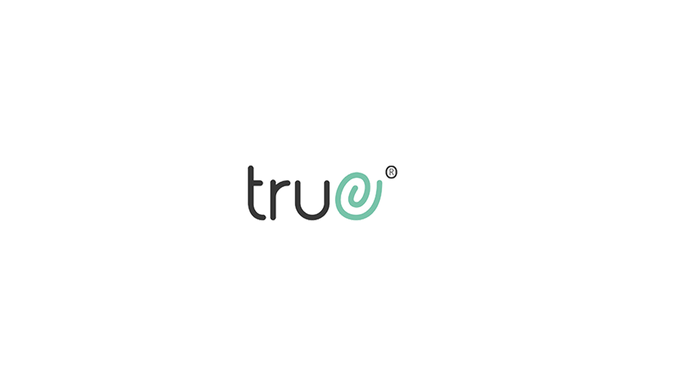 The true® brand logo with black lettering and turquoise spiral-shaped ‘e’ on a white background.