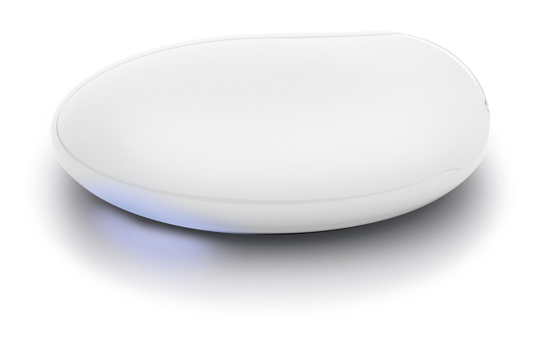 MHZ PowerView 3 Gateway Hub in neutralem Weiß mit LED-Leuchtring – zentrale Steuereinheit für Smart-Home-Sonnenschutz.