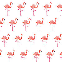 Geometrisch stilisierte Flamingos in Rosa auf weißem Hintergrund – Motiv „Flamingo“ für verspielte Lamellenvorhänge