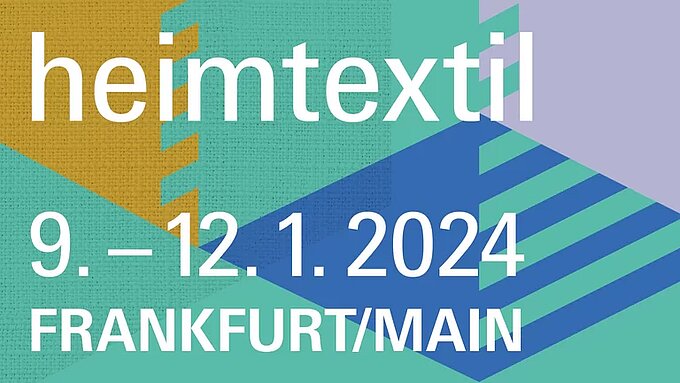 Logo der Heimtextil 2024 mit dem Hinweis auf das Datum vom 9. bis 12. Januar in Frankfurt am Main.