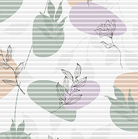 Pleated blind with delicate floral line art and pastel colour accents on a white base