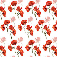 Mohnblumen-Motiv „Poppy“ mit roten Blüten auf weißem Hintergrund für florale Lamellenvorhänge