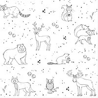 Waldtier-Motiv „Wildlife“ mit illustrierten Tieren in Schwarz-Weiß für kindgerechte Lamellenvorhänge